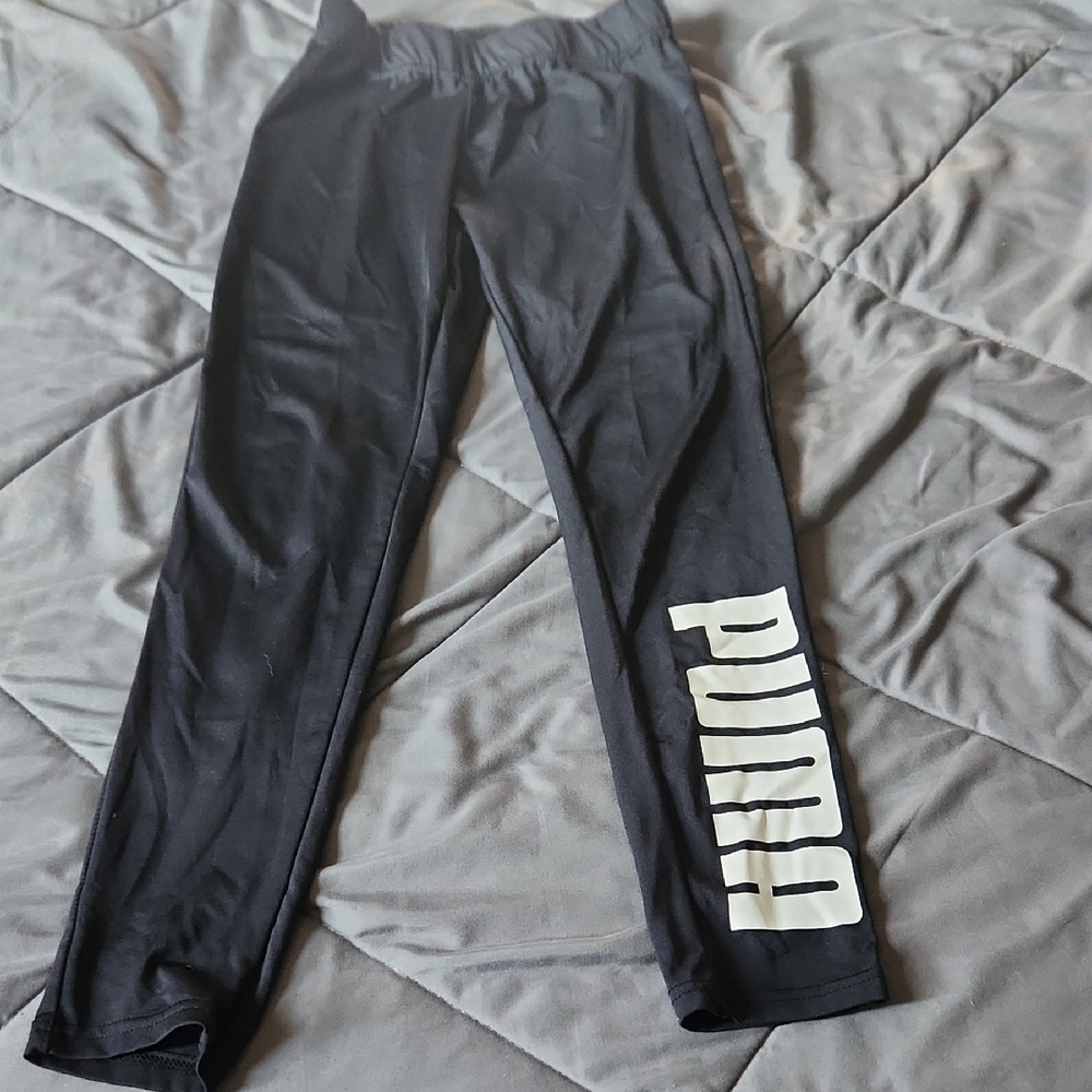 Puma Kids Black Leggings with White Logo